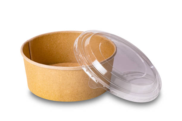 istock Empty single brown paper bowl with transparent plastic lid. 2173515116
