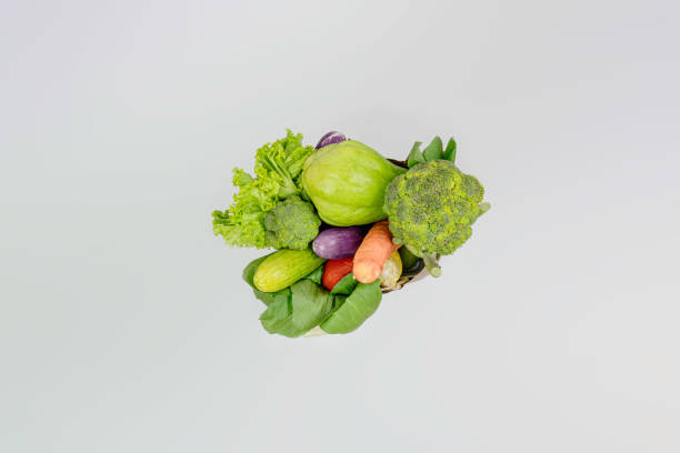 istock top view fresh vegetables in a paper bag on white background include a chayote, a cucumber, broccoli, lettuce, carrots, and an eggplant. staple food for vegetarians. vegan day concept. 2173515202