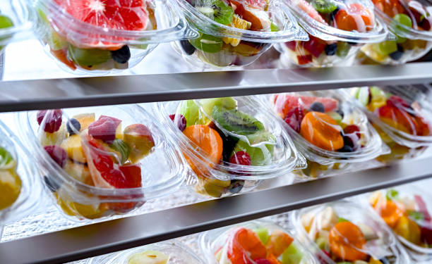 istock Boxes with pre-packaged fruit salads in a commercial fridge 2173516310