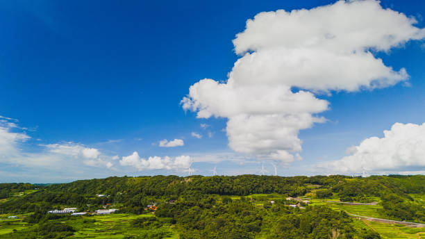 istock Japanese windmills and beautiful scenery 2173517521