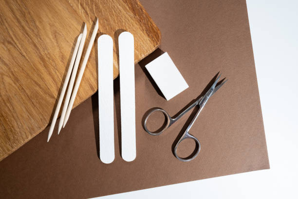 istock Manicure and pedicure tools composition, flat lay. Nail polish, file, scissors. Professional nail care equipment. Beauty care concept 2173523628