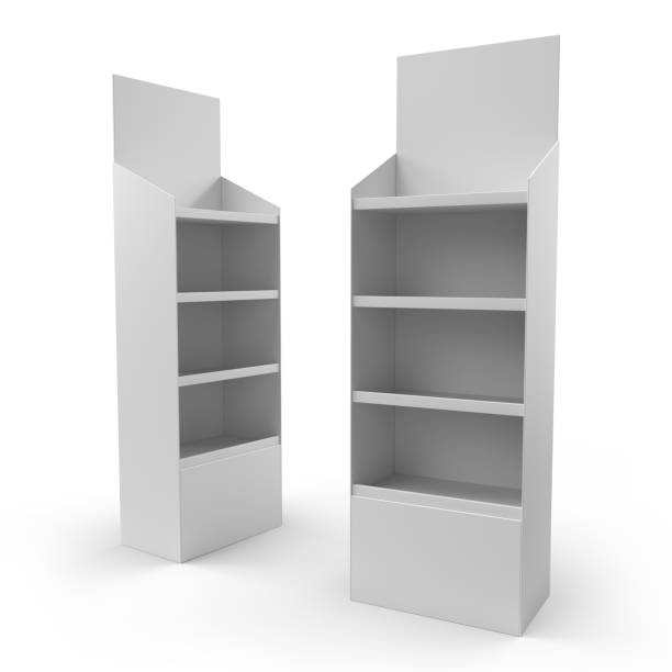 istock Supermarket Promotional Display Rack With Header, Four Tier Empty Product Display, PDQ Display Box With Two Different View, Floor Stand Display. 3D Render Illustration. 2173525873