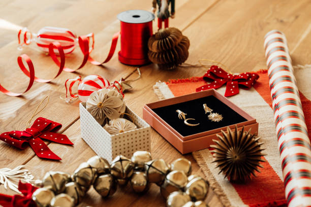istock Christmas gift wrapping still life with jewelry for her 2173533525
