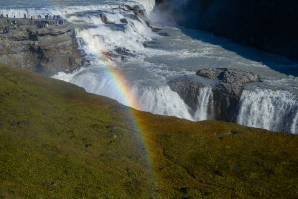 Water splashes from the Hvita River that flows through Iceland's Gullfoss Waterfall