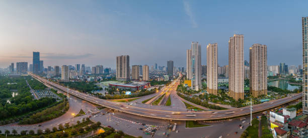 istock Hanoi skyline cityscape at sunset on Thang Long avenue, Tu Liem district 2173551892