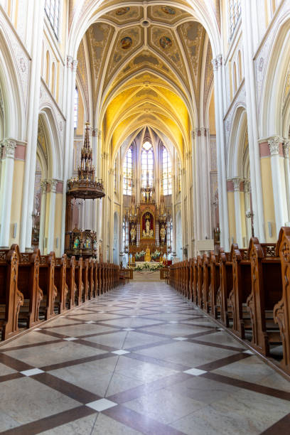 istock Grand Gothic cathedral interior with intricate altar and arched ceilings 2173556958