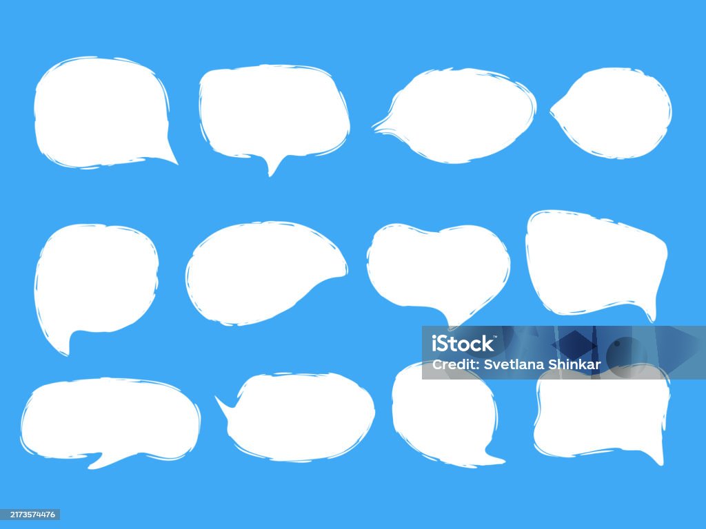 Cloud Shape Message Box Hand Drawn Message Clouds Set Stock Illustration - Download Image Now ...