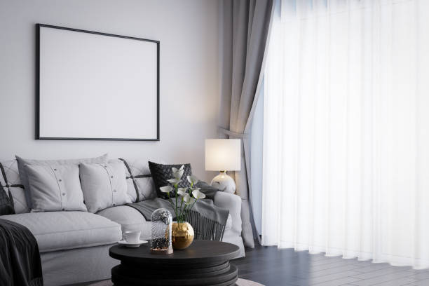 istock Modern luxury style living room with blank picture frame for copy space 3d render 2173587256
