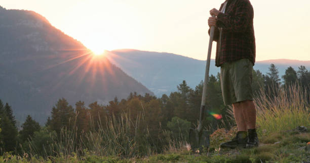 Sun sets over distant mountains, Crowsnest Pass, Alberta
