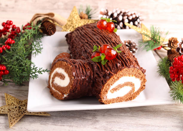istock Christmas cake shaped like a log 2173588503