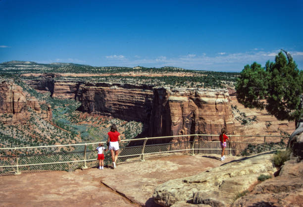 Colorado NM - Girls and Mother at Overlook - 1986 stock photo