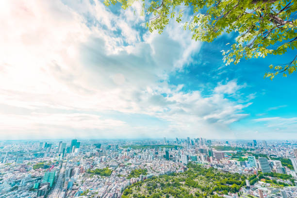 Tokyo cityscape with fresh greenery