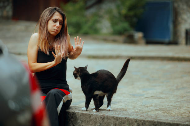Stressed Woman Disliking a Cat That Follows Her Around