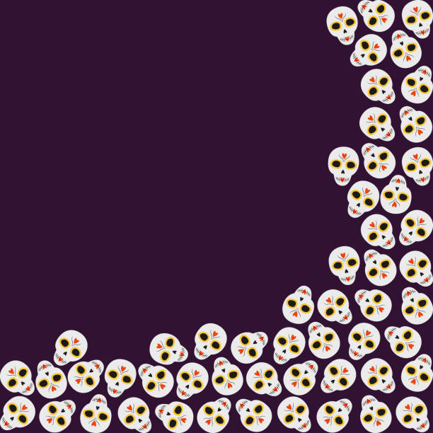 istock Day of the dead skulls corner frame border. Mexican tradition holiday or Halloween greetings concept 2173627743