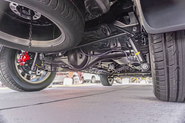 istock SUV car suspension and rear drive shaft. 2173631720