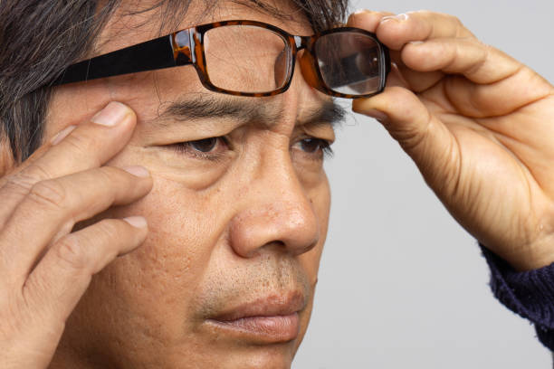 istock Senior man eye strain after for long stretches at computer or digital screens. 2173631728