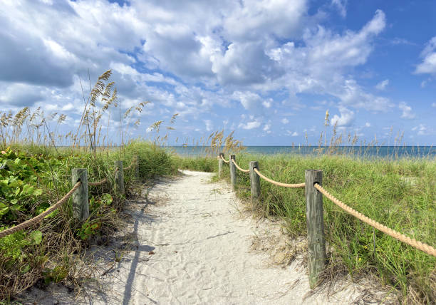 istock Sandy beach footpath at tropical Island over sky 2173634715