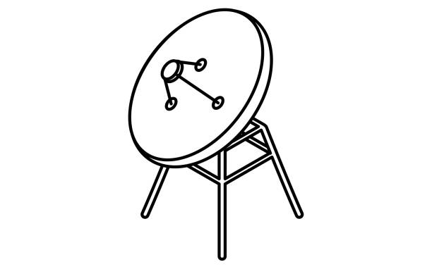 istock Simple line drawing of parabolic antenna, isometric illustration 2173640944
