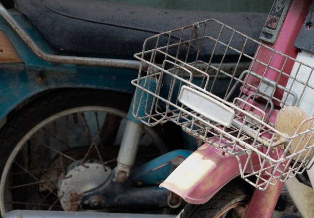 Old red motorcycle front basket, vintage style, classic style