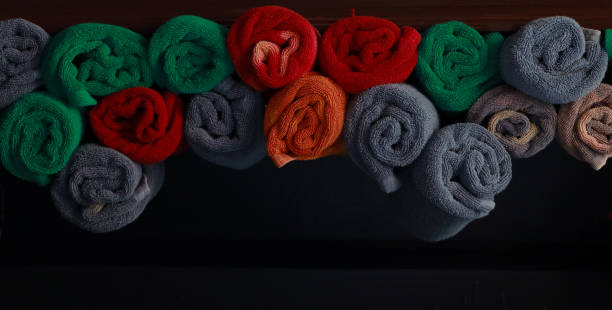 istock Colorful towels neatly rolled up 2173646639