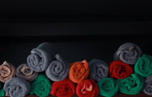 istock Colorful towels neatly rolled up 2173646643