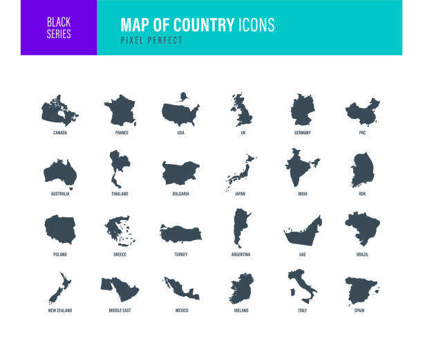 mapa ikon zemí - státní území stock ilustrace
