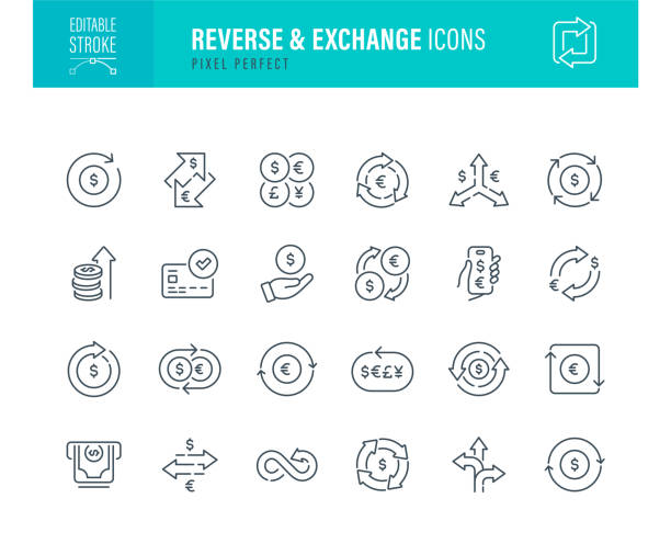 Reverse and Exchange Icons Editable Stroke Reverse and Exchange Icon Set Editable Stroke. Pixel Perfect. The set contains icons: Icon Symbol, Arrow Symbol, Finance, Business, Investment, Currency repetition stock illustrations