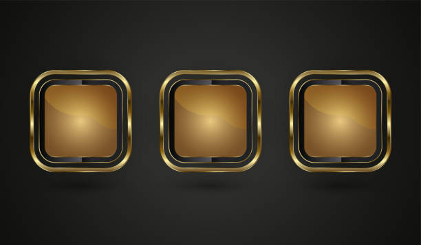 istock Set of three premium rectangle icons with smooth, a rounded edges of shapes vector symbols. three info icons of the rectangle has a rich, gradient gold tone 2173658151