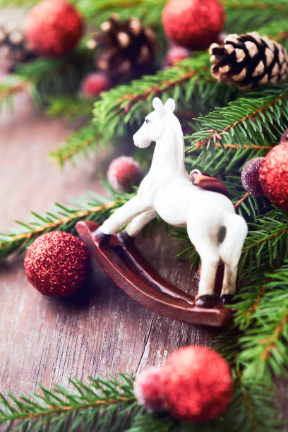 istock Christmas decoration on rustic wooden background. Close up. 2173659812