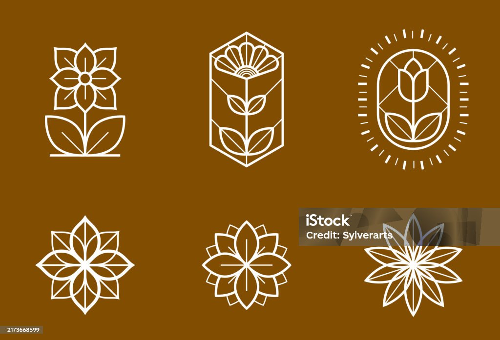 Flower Based Logo Math Beautiful Geometric Flower Logos Vector Linear Designs Set Sacred ...