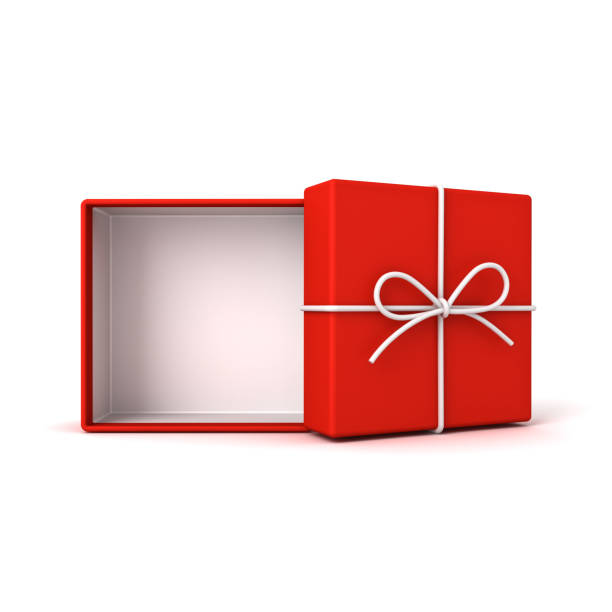 istock Minimal red gift box open with blank white bottom box inside or front view of red present box tied with white rope ribbon bow isolated over white background with shadow minimal conceptual 3D rendering 2173677476