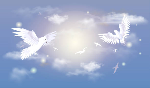 istock Pentecost holy spirit background. Burning bright dove. Traditional religious holiday and festival. Faith and belief. Catholic and Christians. Pray and worship. Flat vector illustration 2173682971