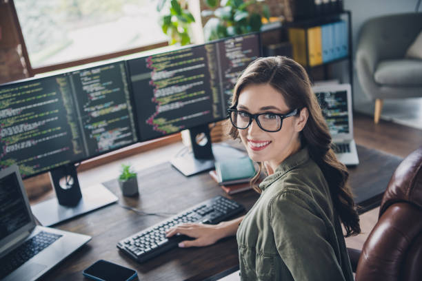 istock Photo of professional web designer write content plan create site comfort space office center indoor room workstation 2173683313