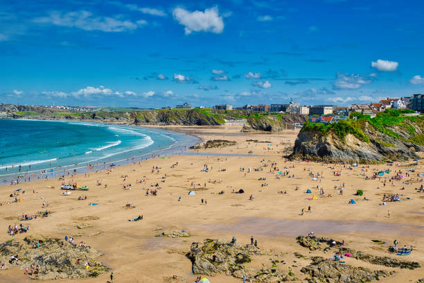 istock Sunny Beach Day with People and Cliffs at Towan Beach, Newquay, UK 2173683759