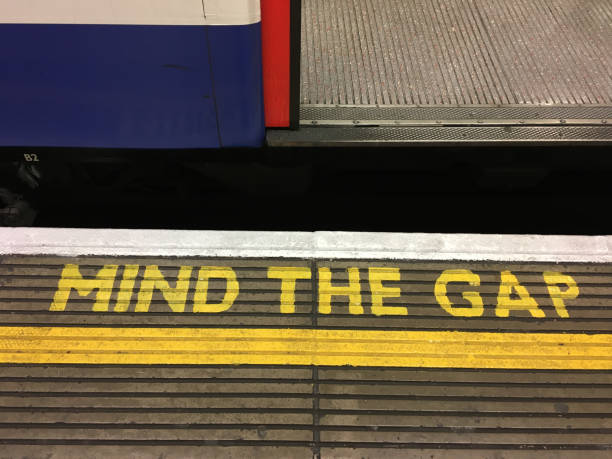 London, UK - 12 19 2017: Mind the Gap sign at London underground station platform.