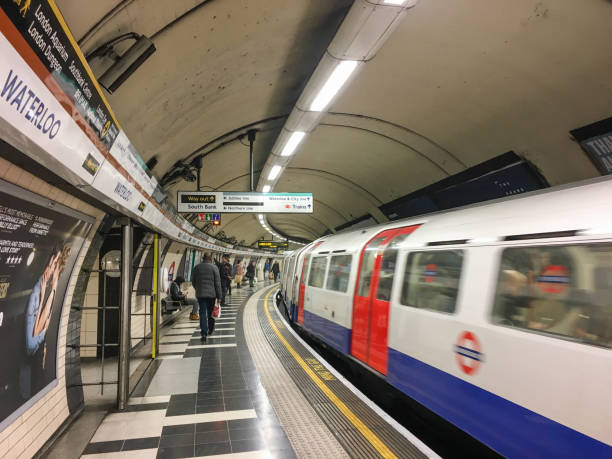 London, UK - 12 19 2017: London underground train arrives at Waterloo station.