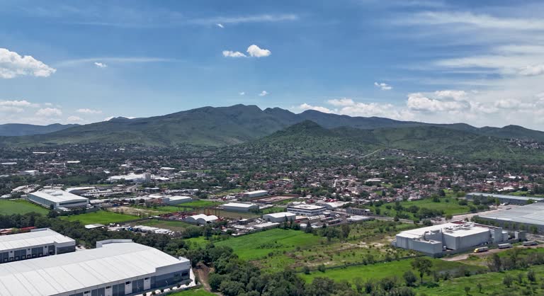Hyperlapse at noon with a sunny panorama and moving clouds with the objective of the Sierra de Tepotzotlan, perimeter of Mexico City