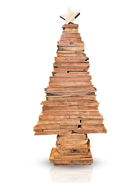 istock Wooden Christmas tree isolated on white background 2173687766