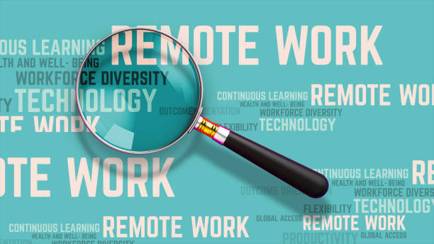 istock Remote Work Concept Illustrated Through Typographic 2D Design with a Magnifying Glass Highlighting Textures, 2D Illustration 2173689673