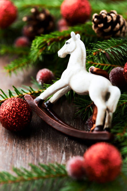 istock Christmas decoration on rustic wooden background. Close up. 2173691101