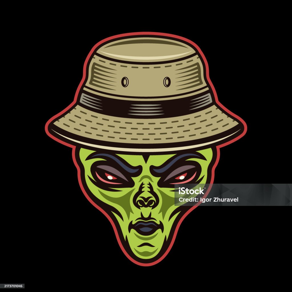 Alien Head In Bucket Hat Character Colorful Vector Illustration In ...