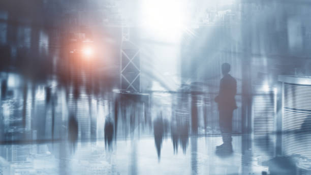 istock Abstract business background, modern cities and people silhouettes. 2173708960