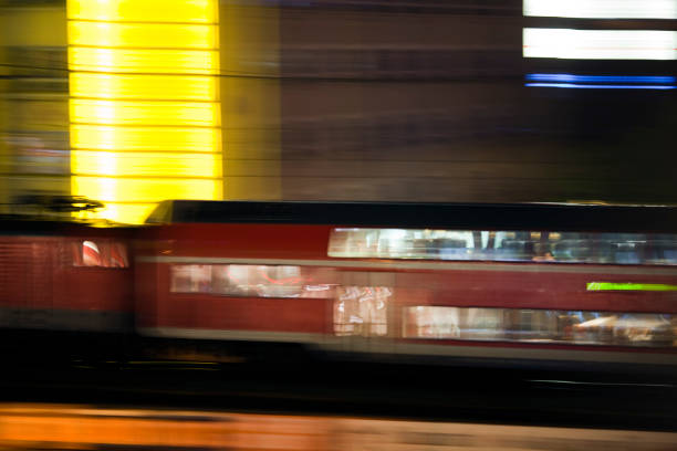 A vibrant train rushes through Berlin\