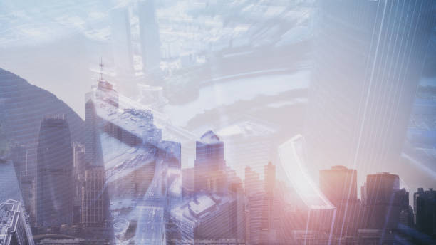 istock Abstract business background, modern cities and people silhouettes. 2173709190