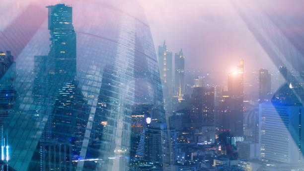 istock Abstract business background, modern cities and people silhouettes. 2173709330