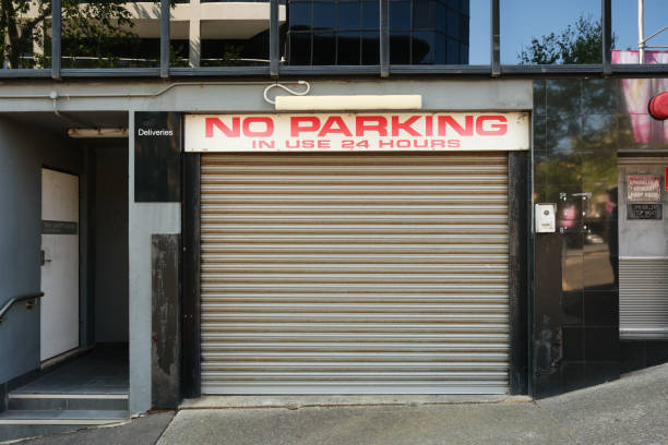 istock No parking sign over a garage door 2173710828