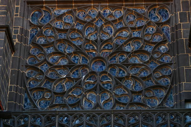 Old Medieval Stained Glass Window in Venice, Italy