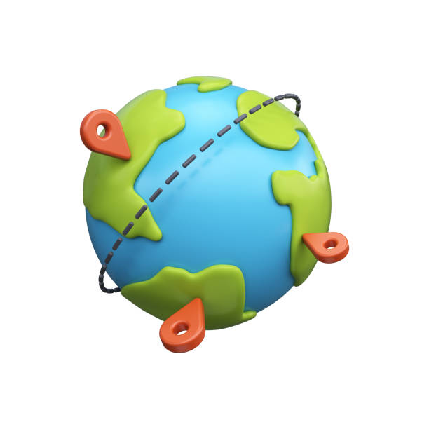Globe with location point, 3D render. 3d illustration stock photo