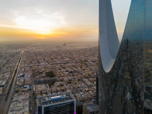 istock Drone shot flying. Saudi Arabia. Riyadh. Sunrise. Kingdom Tower 2173715704