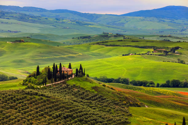 Wiev from city in Tuscany and the italian countryside stock photo
